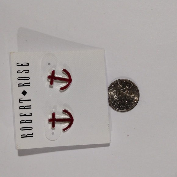 Robert Rose Silver-Tone Red Anchor Post Earrings – Nautical-Inspired Women’s - Picture 8 of 8